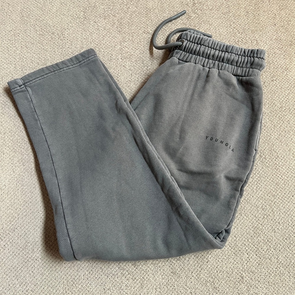 YOUNGLA Mens Gray Mineral Wash Sweatpants XL Loose Fit Joggers 2020s Streetwear